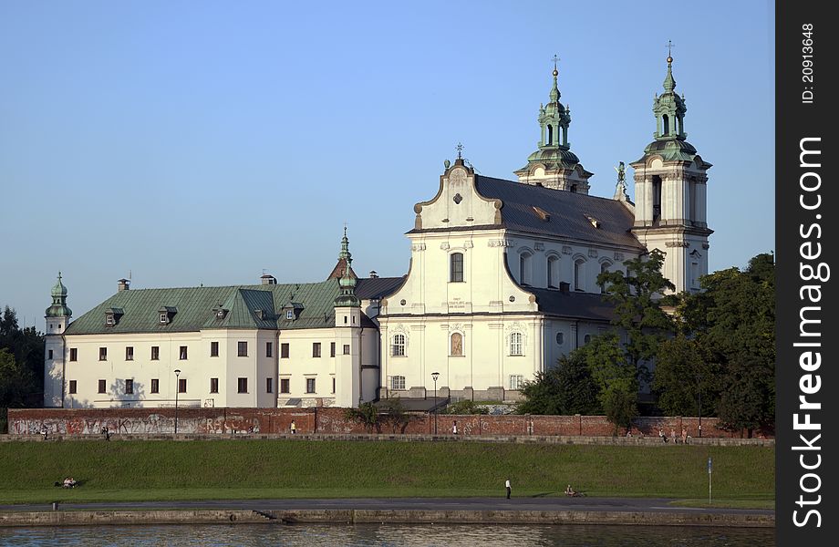 St. Stanislaus church and Paulinite monastery in Krakow, Poland. Famous historic place where Polish bishop, later a saint, Stanislaus was said to be killed by Polish king, Boleslaus the Bold, during the mess in 1079.  Also a burial place for distinguished Poles. St. Stanislaus church and Paulinite monastery in Krakow, Poland. Famous historic place where Polish bishop, later a saint, Stanislaus was said to be killed by Polish king, Boleslaus the Bold, during the mess in 1079.  Also a burial place for distinguished Poles.