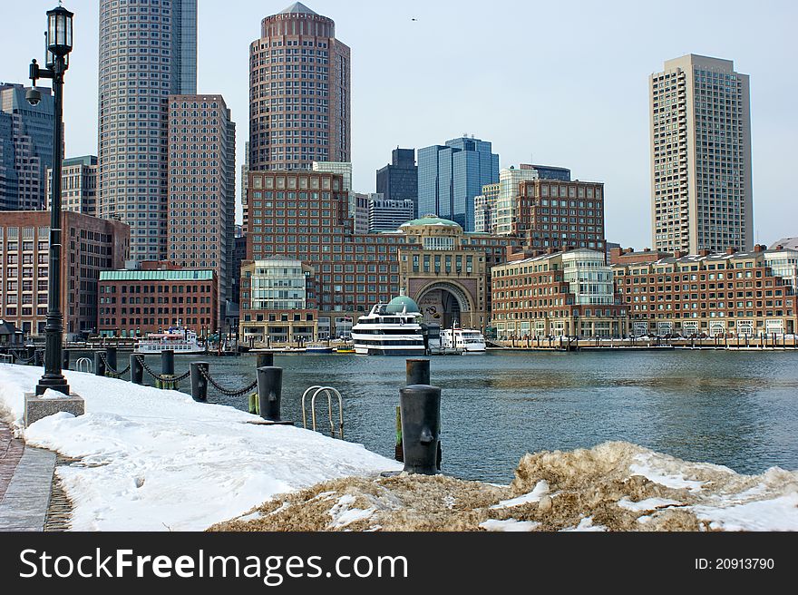 Bostons Rowes Wharf With Ships In Winter