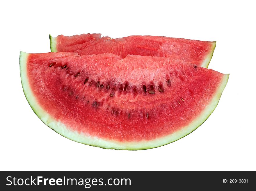 Two slices watermelon isolated over white background