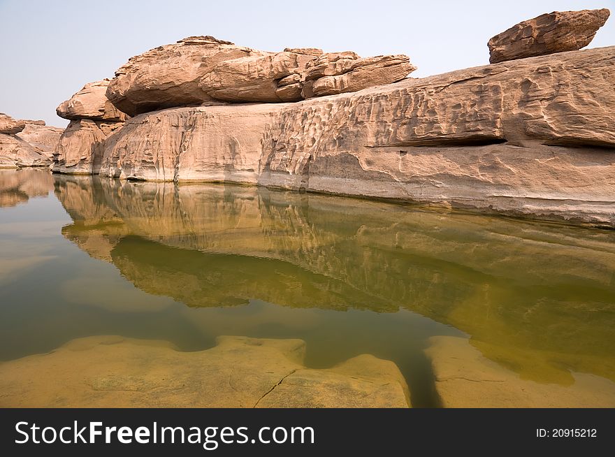 Landscape eroded stone Sampanbok at Mekong river Ubonratchathani province Thailand