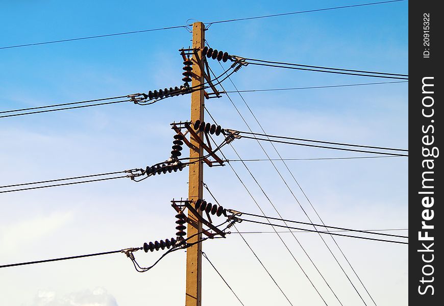 Electricity post on blue sky