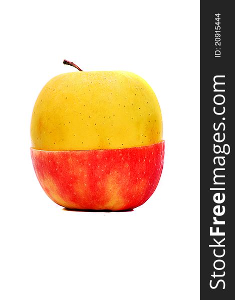 Apple that is half yellow and half red. Apple that is half yellow and half red