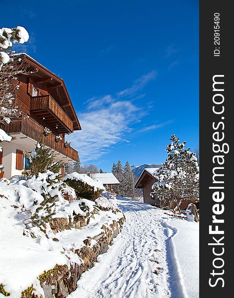 Winter holiday house in swiss alps