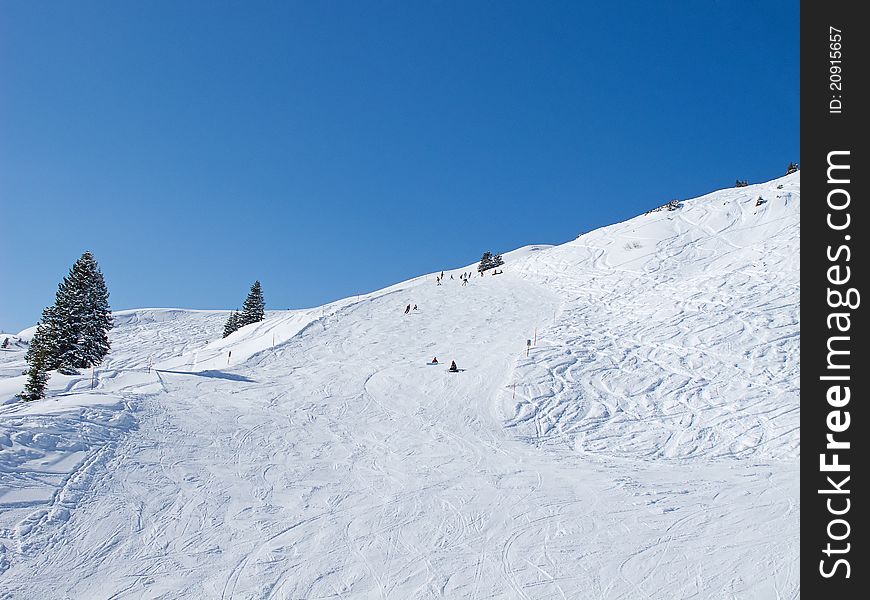 Slope on the skiing resort Flumserberg. Switzerland. Slope on the skiing resort Flumserberg. Switzerland