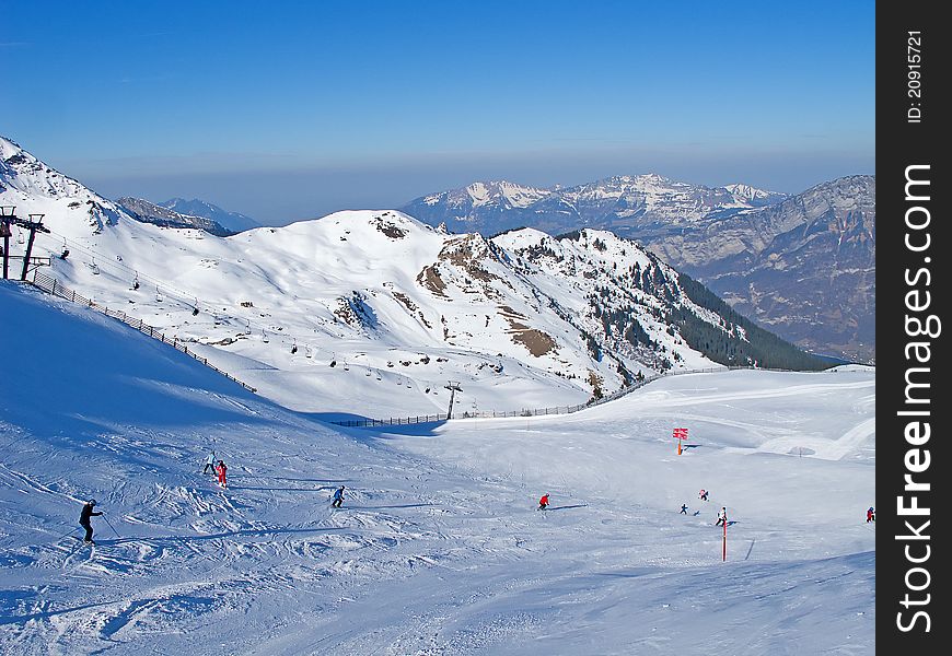 Slope on the skiing resort Flumserberg. Switzerland. Slope on the skiing resort Flumserberg. Switzerland