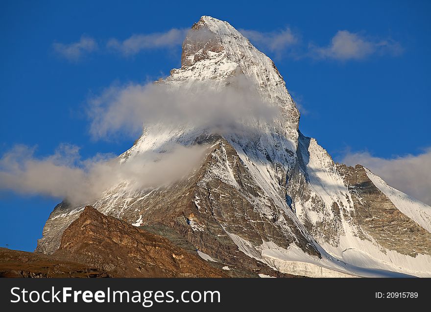 Famous mountain Matterhorn (peak Cervino) on the swiss-italian border