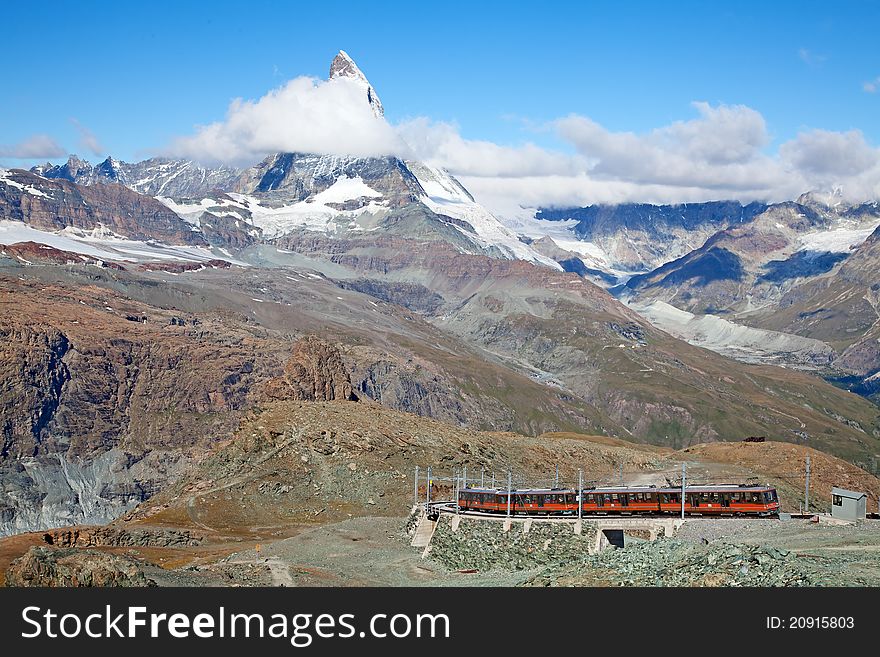 Famous mountain Matterhorn (peak Cervino) on the swiss-italian border