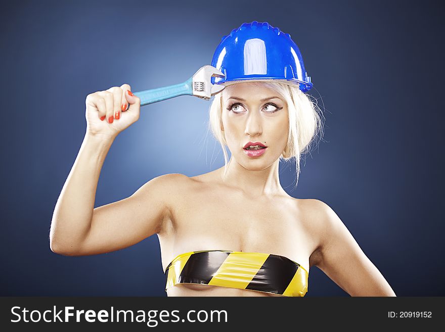 Beautiful Girl With Construction Helmet