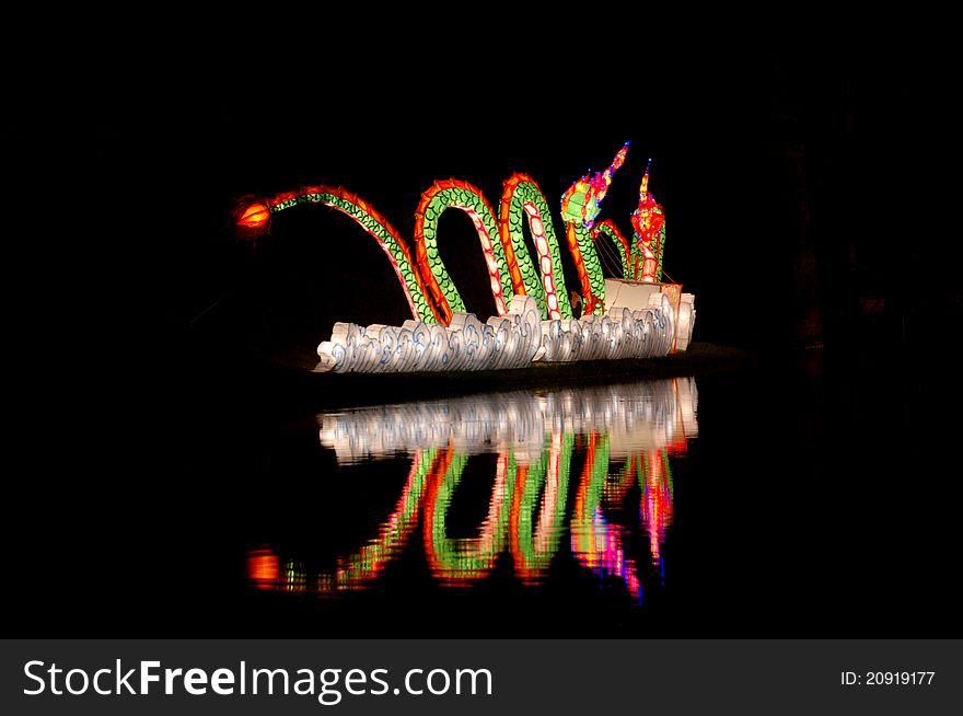 Decoration of paper Naga lantern in Loi Kratong festival, Chiangmai, Thailand