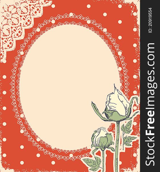 Vector vintage background with vintage frame and roses for design