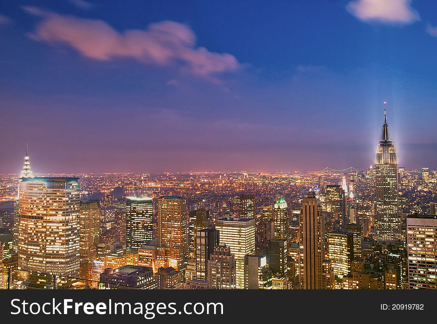 New York City midtown skyline at dark