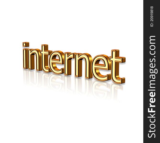 Gold 3d internet symbol in white background.