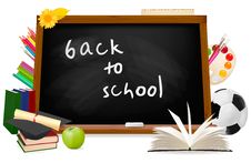 Back To School. Black Desk With School Supplies. Royalty Free Stock Photo
