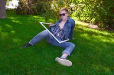 Young Human On The Green Grass In White Frame Stock Image Young Human On The Green Grass In White Frame Stock Image