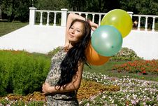 Joyful Pregnant Girl With Colorful Balloons Stock Photography Joyful Pregnant Girl With Colorful Balloons Stock Photography