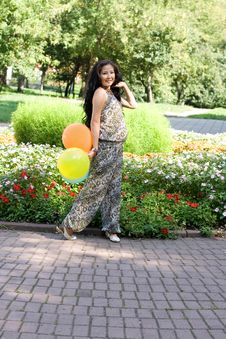 Joyful Pregnant Girl Walking In Park Royalty Free Stock Images Joyful Pregnant Girl Walking In Park Royalty Free Stock Images
