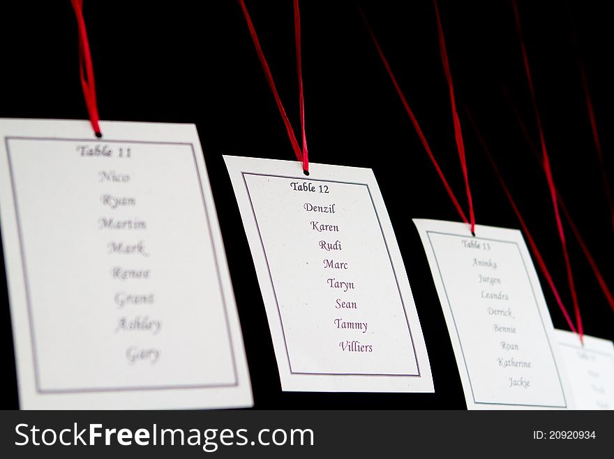 An isolated list of names on white paper on a wedding day. An isolated list of names on white paper on a wedding day
