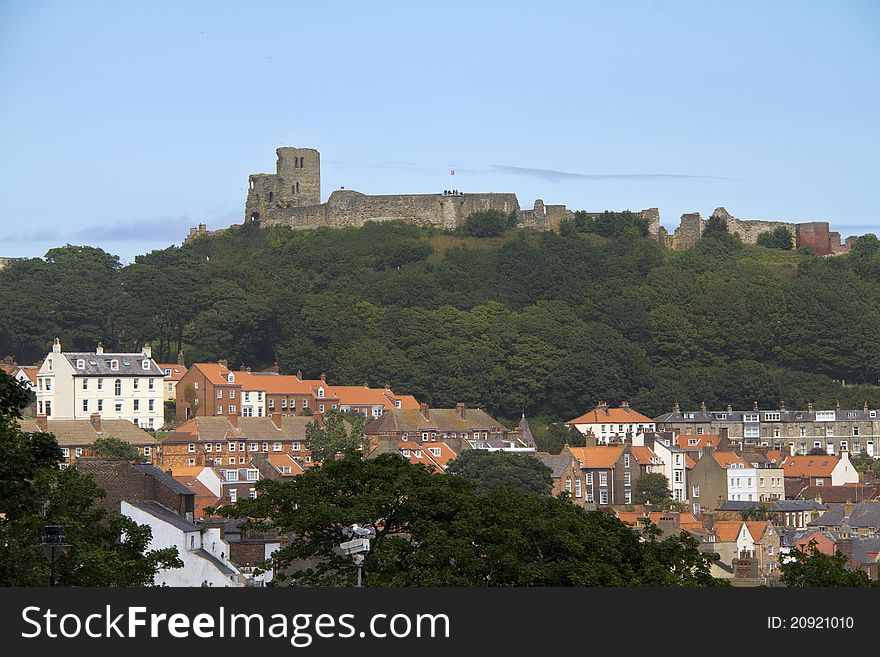 Scarborough red roof tops and Castle in Yorkshire. Scarborough red roof tops and Castle in Yorkshire