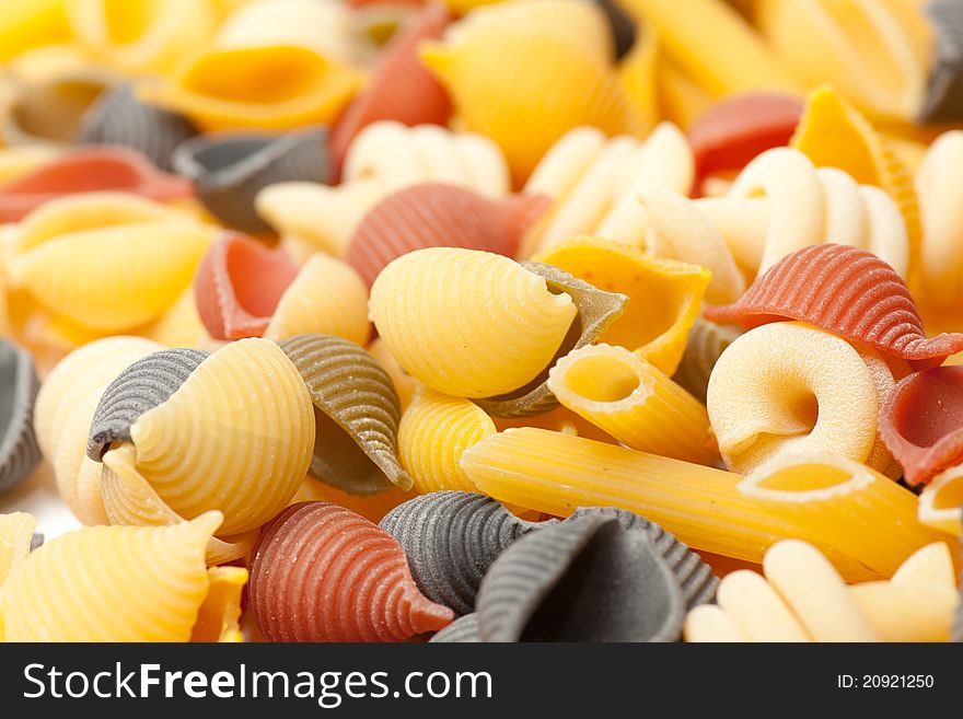 Close up of a bunch of pasta in nice colors and shapes. Close up of a bunch of pasta in nice colors and shapes
