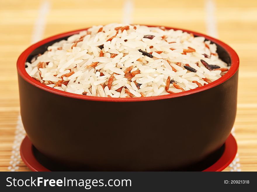 Color Raw Rice In Bowl