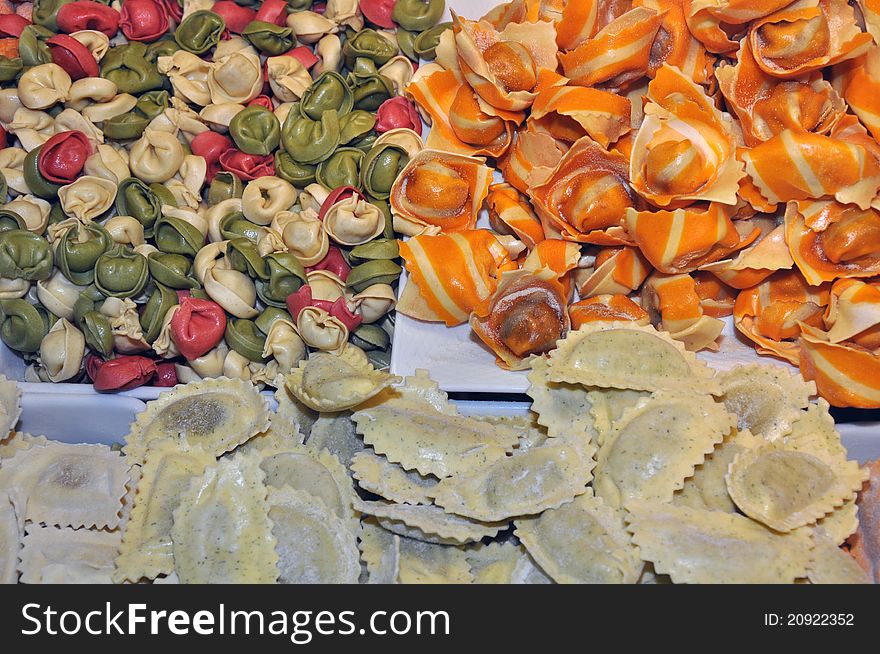 Colorful assorted pasta at the market. Colorful assorted pasta at the market