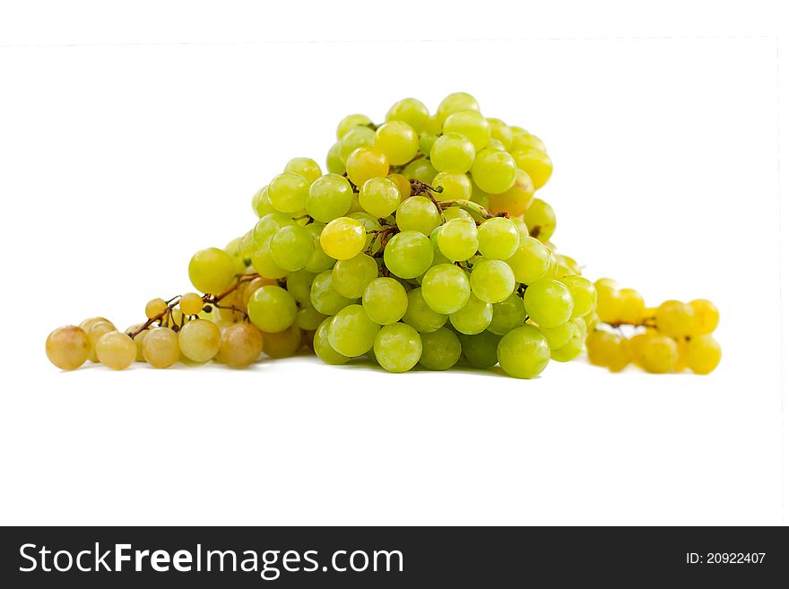 Fresh green grapes on white background