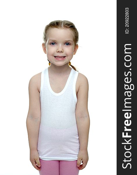 An image of a little girl in a white vest