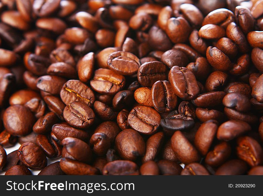 Close up of roasted coffee beans. Close up of roasted coffee beans