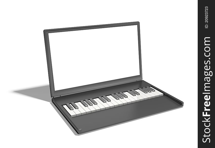 Hybrid piano and laptop on white background. Hybrid piano and laptop on white background