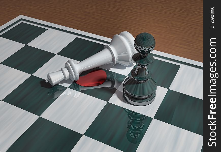 Chessboard with pawns and queen