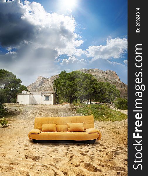 abandoned place and sofa