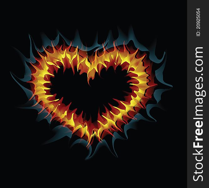 Flaming heart. Illustration on black background. Flaming heart. Illustration on black background.
