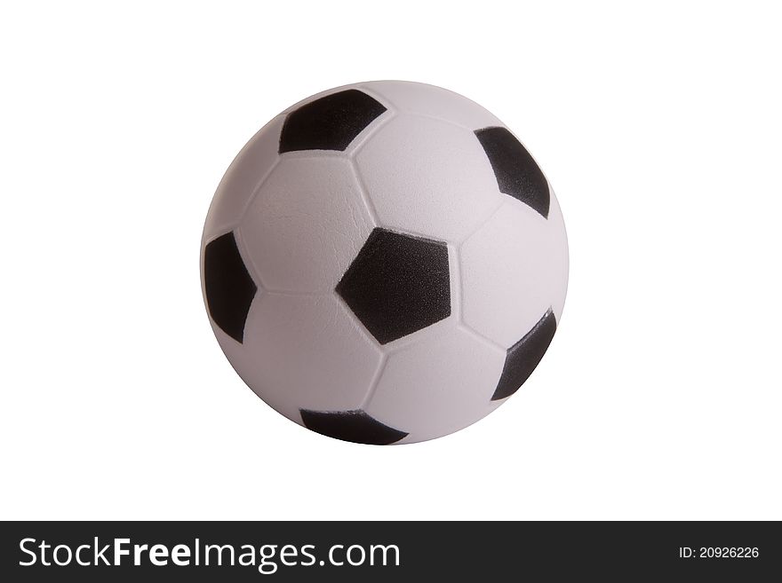 Black white toy soccer ball on white background