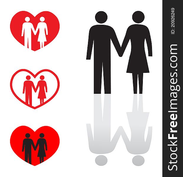 Illustration couples heart symbol on white background