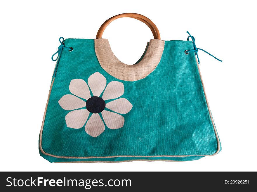 Turquoise Textile bag with large white flower