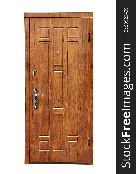 Wooden door on a white background