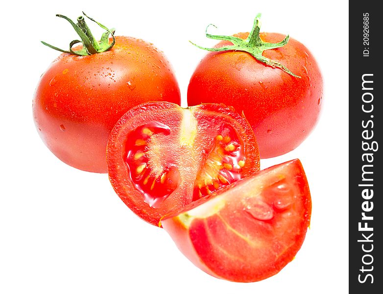 Red Tomato Vegetable With Cut Isolated