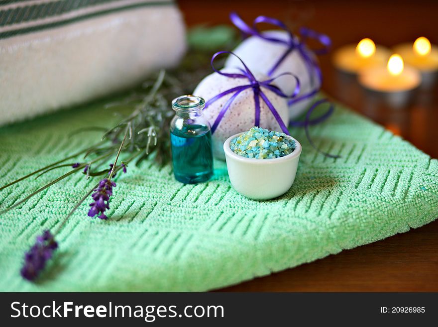 Spa concept with lavender and bath salt