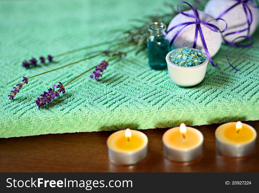 Spa concept with lavender and bath salt