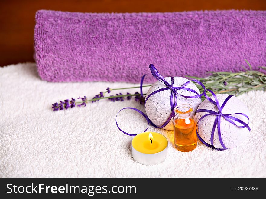 Spa concept with lavender and bath salt