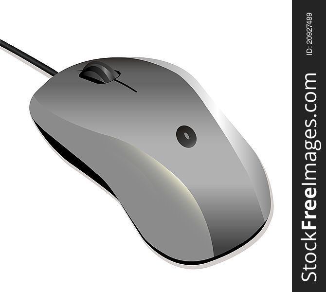 Silver PC mouse over white backgorund illustration
