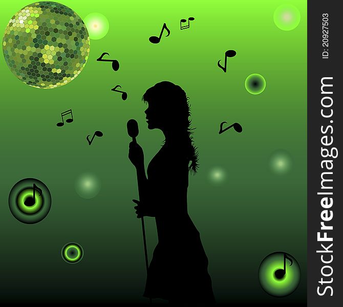 Singing Girl On Green Background