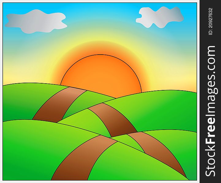 Sunrise on Mountain with illustrator