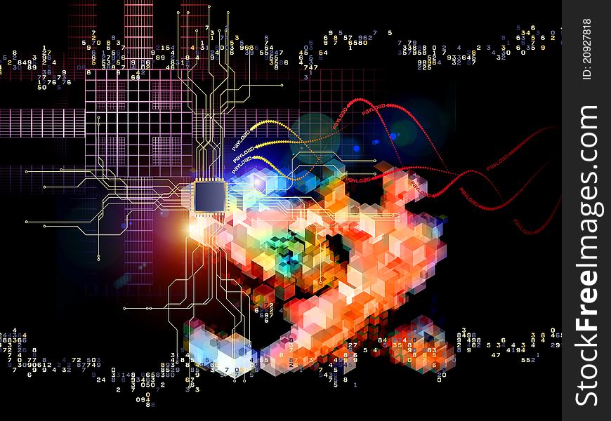 Interplay of digits, lights and abstract graphic elements on the subject of modern technologies, computers, Internet and virtual reality. Interplay of digits, lights and abstract graphic elements on the subject of modern technologies, computers, Internet and virtual reality