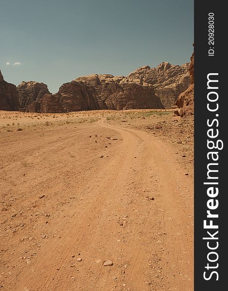 Truck tracks in Wadi Rum desert