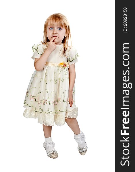 Little girl in studio isolated on a white background