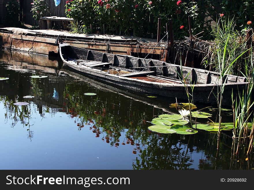 Beautiful boat abandoned in the Danube Delta