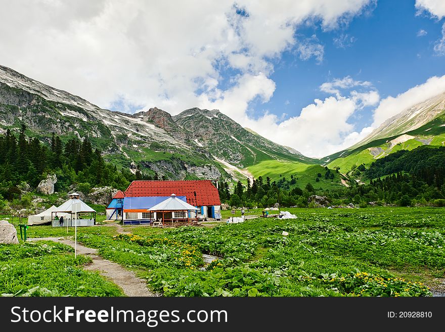 Home for tourists in the North Caucasus mountains. Russia