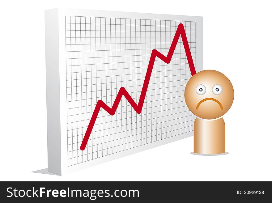 Unhappy orange man with chart. Unhappy orange man with chart