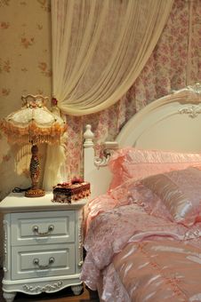 Bedroom And Bedding In Pink Stock Image